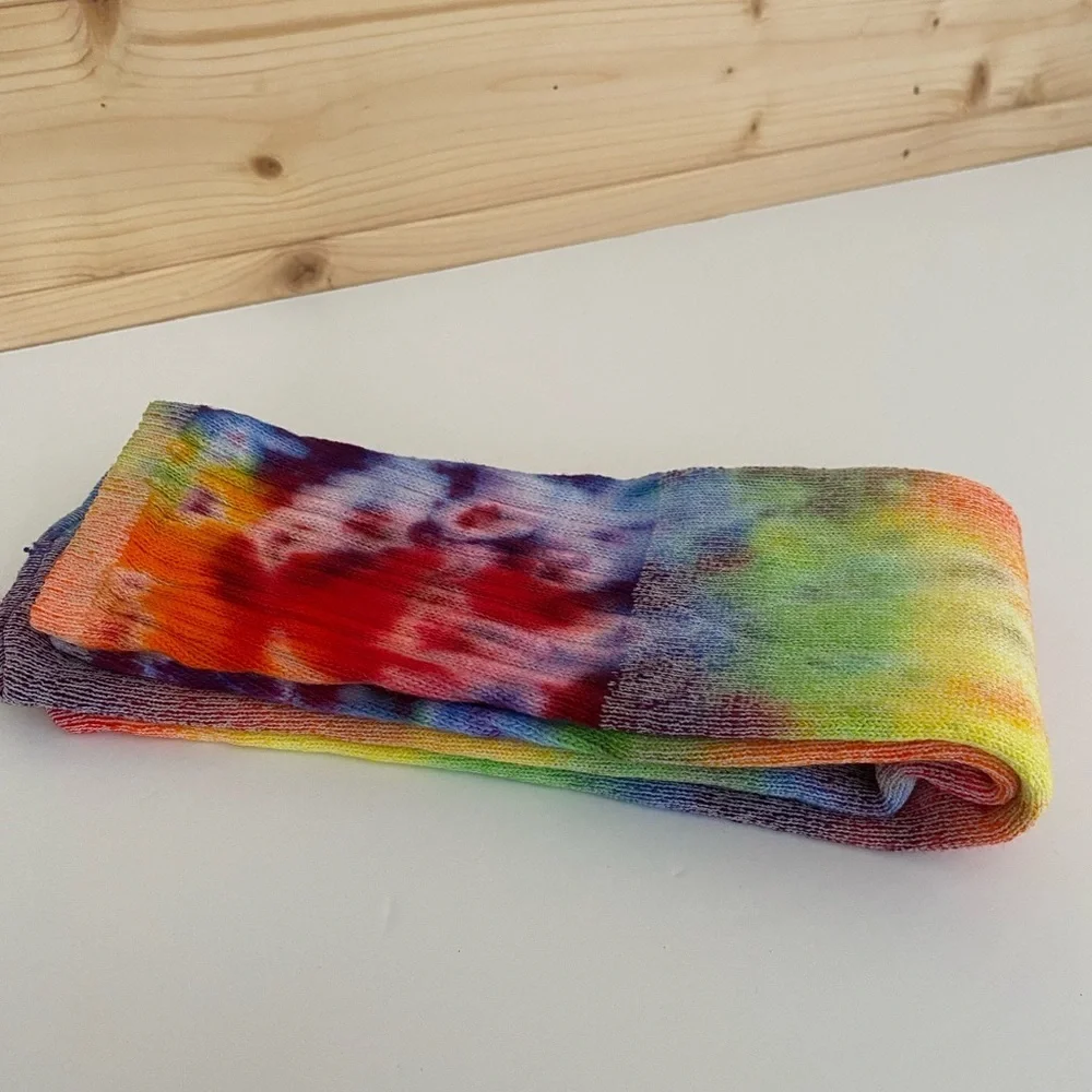 Tie Dye Socks Colorful Retro Boho Rainbow Cotton Blend Tube Handmade Sock Hippie